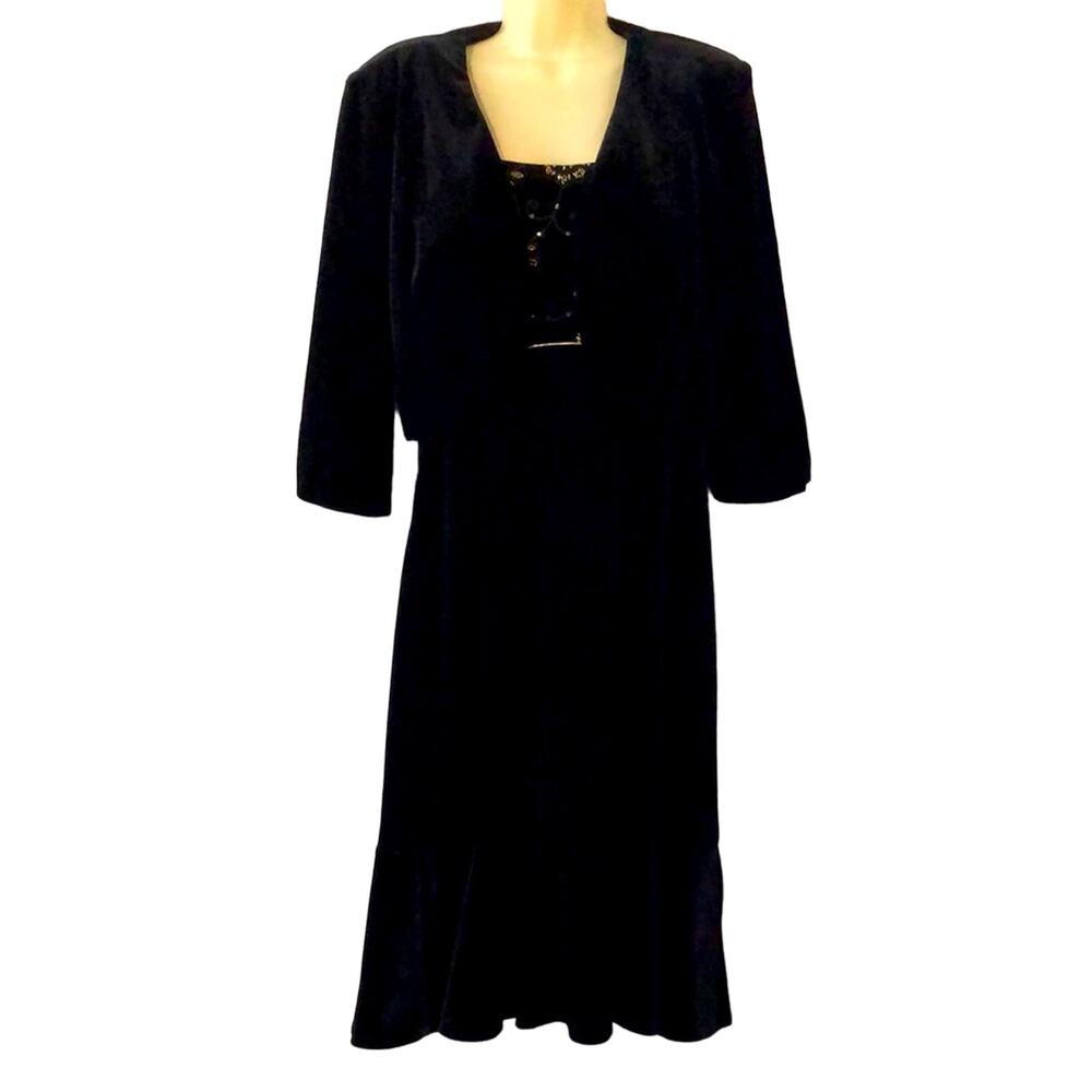R&K Evening Vintage Y2K 2pc Black velvet dress and jacket Woman Size 14